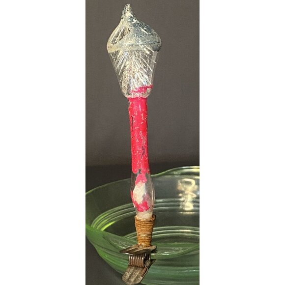 Vintage RARE Unsilvered Clip-On Glass Christmas Ornament Lamp Post W Tinsel 4” - Picture 2 of 16